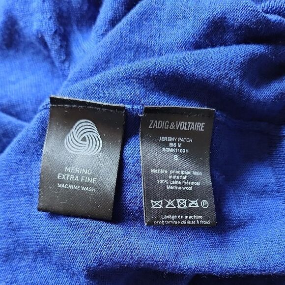 Zadig & Voltaire Blue Sweater with Red Accents- Women's Size Small - Picture 4 of 4